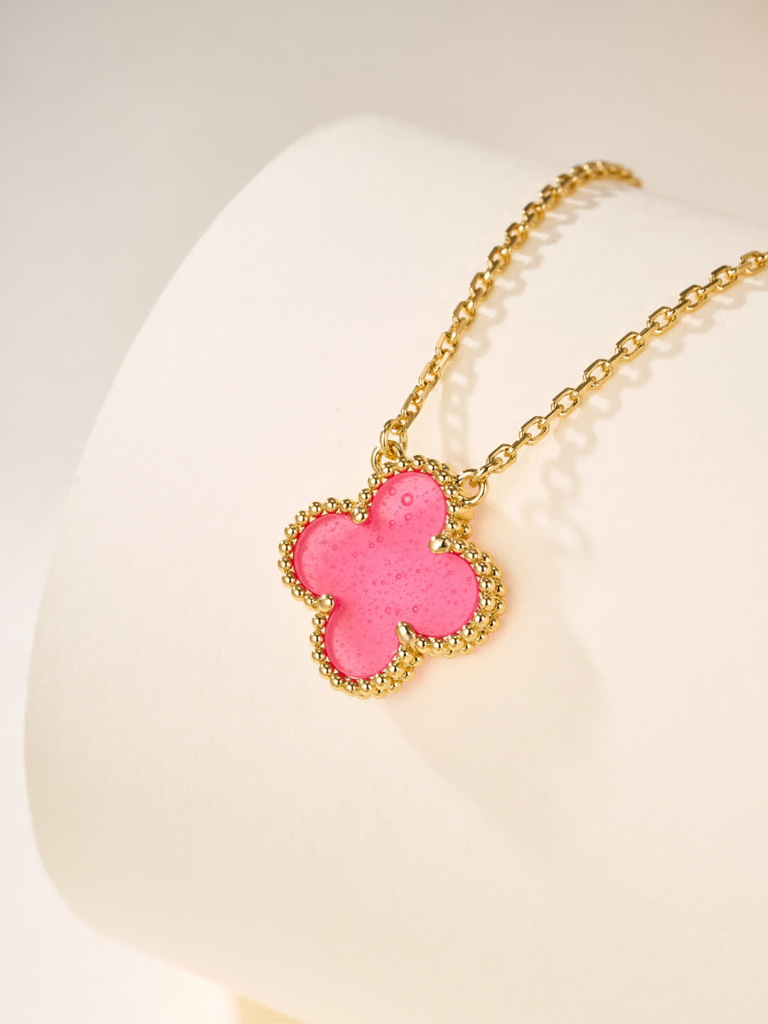 Van Cleef & Arpels Magic Alhambra Pink Enamel Gold Necklace